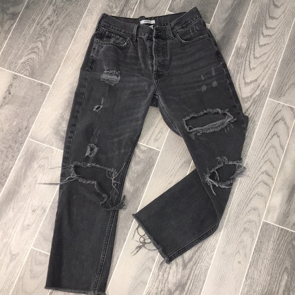Forever 21 Faded Black Distressed High Waisted Mom Jeans